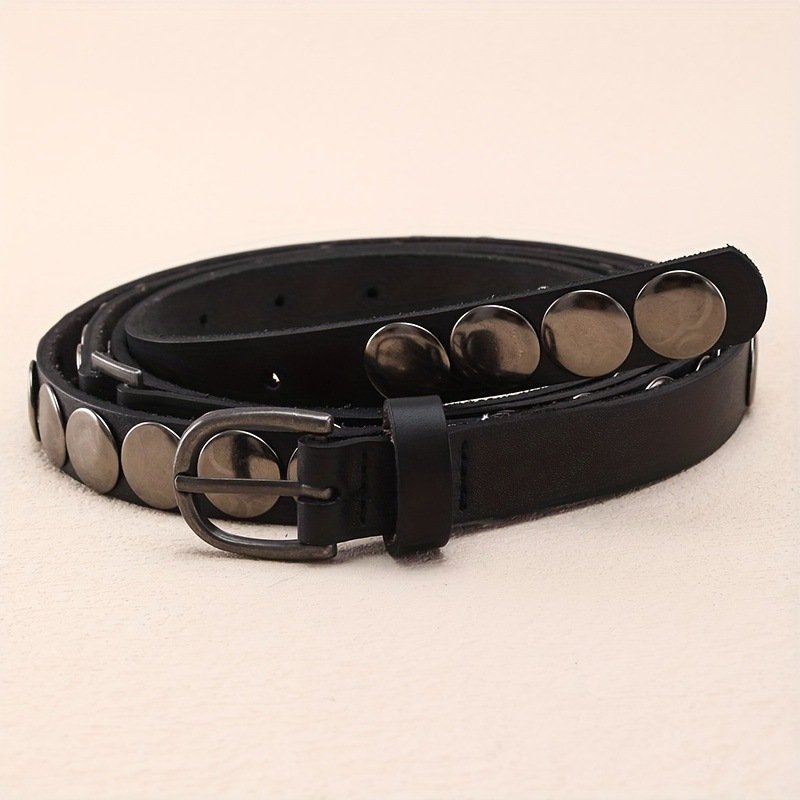 Custom Y2K Women's Genuine Leather Belt Punk Style Stud Waist with Extended Skinny Design Vintage Leather Accessory