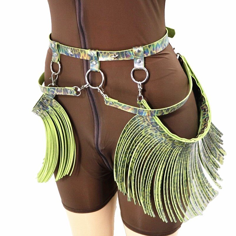 CIVET BDSM Hand-made Sexy Performance Jewelry Waist Chain Punk Tassel Personality Laser Leopard Trend Belt Fashion Belt