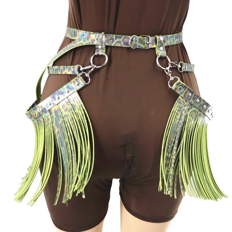 CIVET BDSM Hand-made Sexy Performance Jewelry Waist Chain Punk Tassel Personality Laser Leopard Trend Belt Fashion Belt
