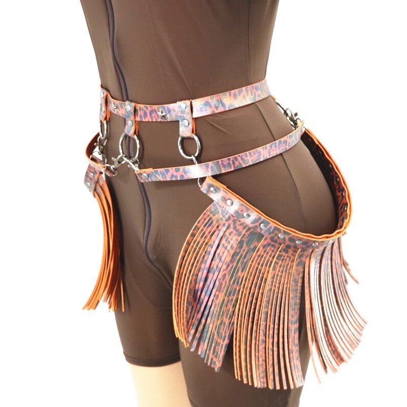 CIVET BDSM Hand-made Sexy Performance Jewelry Waist Chain Punk Tassel Personality Laser Leopard Trend Belt Fashion Belt
