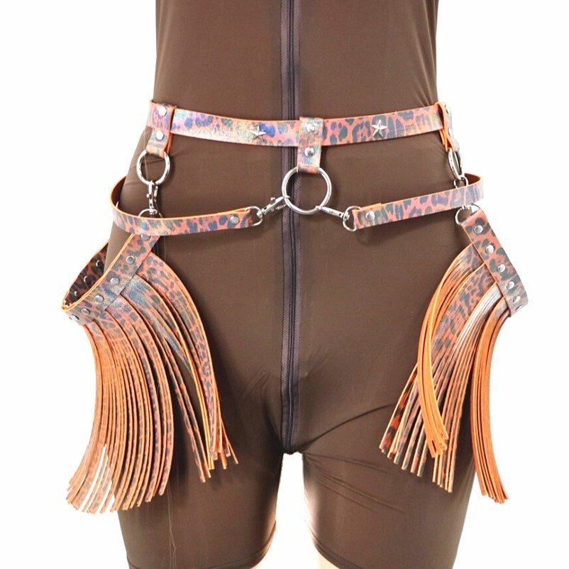 CIVET BDSM Hand-made Sexy Performance Jewelry Waist Chain Punk Tassel Personality Laser Leopard Trend Belt Fashion Belt
