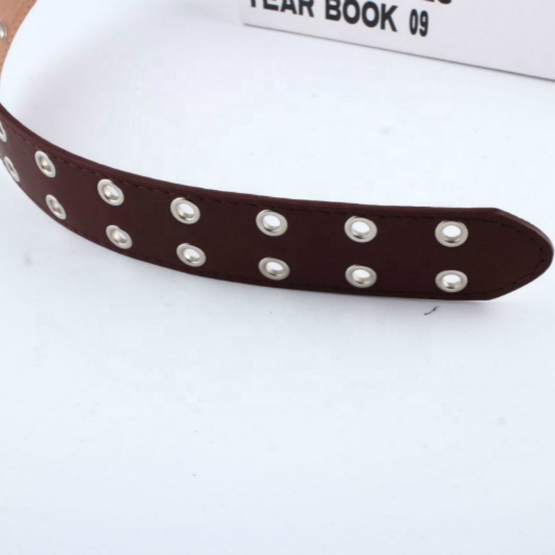 Women Punk Chain Fashion Belt Adjustable Black Double/Single Eyelet Grommet Leather Buckle Belt