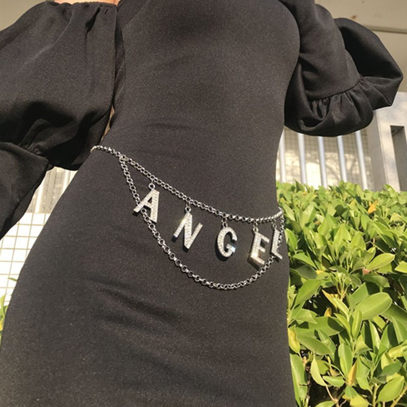 DIY Women Crystal Letter Angel Belly Chains Bohemia Beach Belt Chain Female Charm Waist Accessories Waist Body Chain for Women