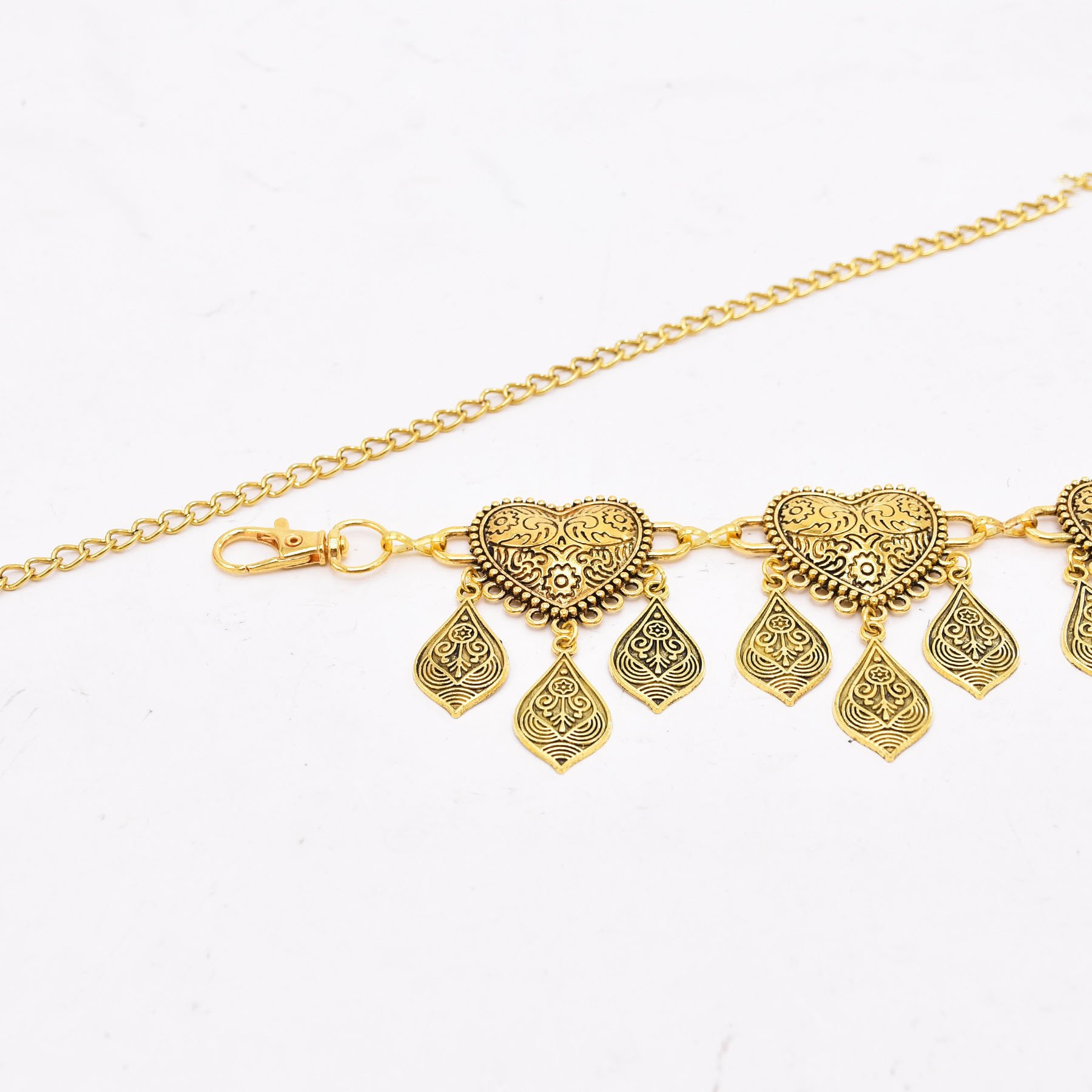 Vintage Style Ethnic Heart Pattern Leaf Tassel Women Body Belly Waist Chains Jewelry