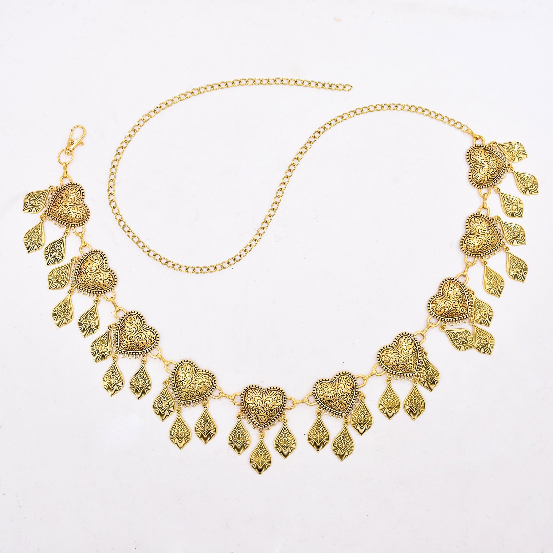 Vintage Style Ethnic Heart Pattern Leaf Tassel Women Body Belly Waist Chains Jewelry
