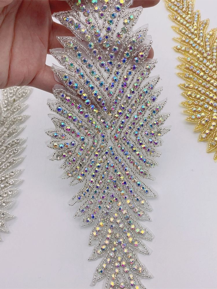Handmade Crystal Rhinestone patches Iron on Bridal Sash Belt Trim for wedding dress Decoration