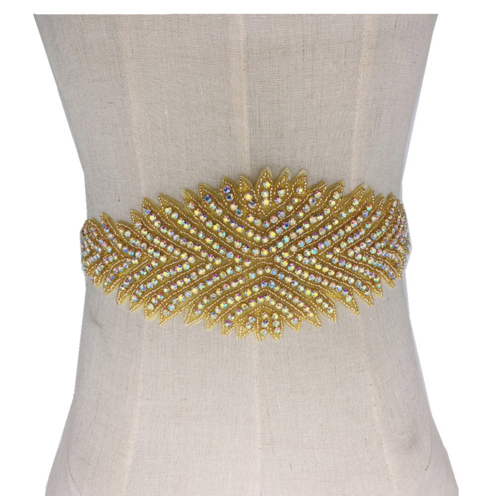 Handmade Crystal Rhinestone patches Iron on Bridal Sash Belt Trim for wedding dress Decoration