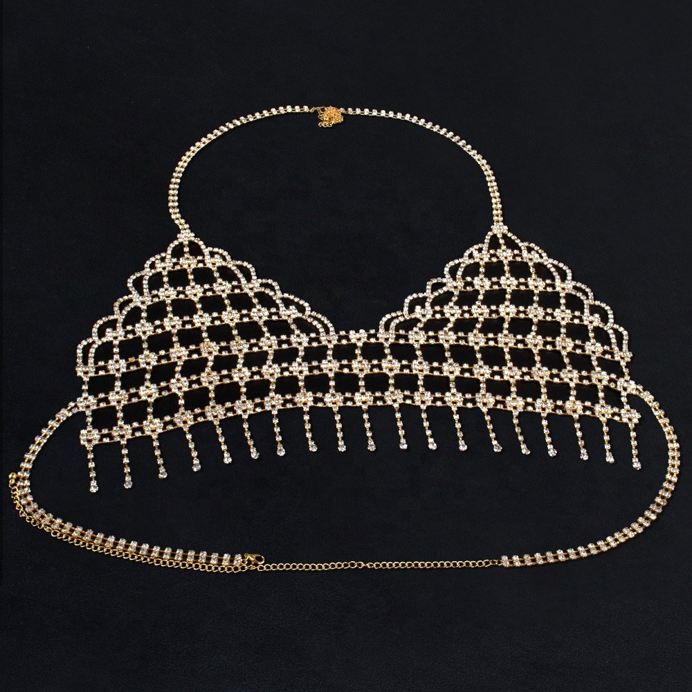 Fashion Jewelry Accessories Rhinestone Fringe Body Chain Gold Silver Crystal Sexy Bikini Bra Zinc Alloy Sexy Engagement Dress