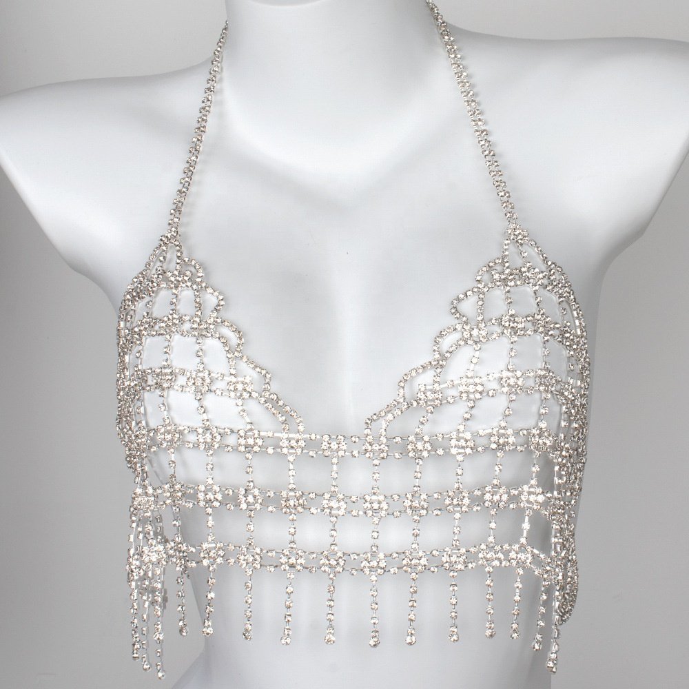 Fashion Jewelry Accessories Rhinestone Fringe Body Chain Gold Silver Crystal Sexy Bikini Bra Zinc Alloy Sexy Engagement Dress