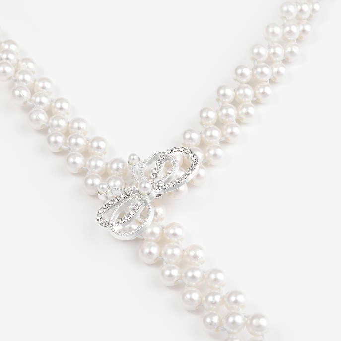 Luxury Women's Glass Pearl Decorated Waist Chain Sweet Dress Accessories with Flower Thin Belt Chains