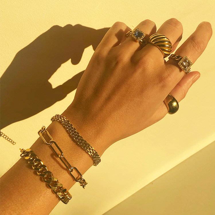 Geometric Watchbelt Stainless Steel Jewelry Hip Hop 8mm Belt Chain Bracelets For Women Men Wearing