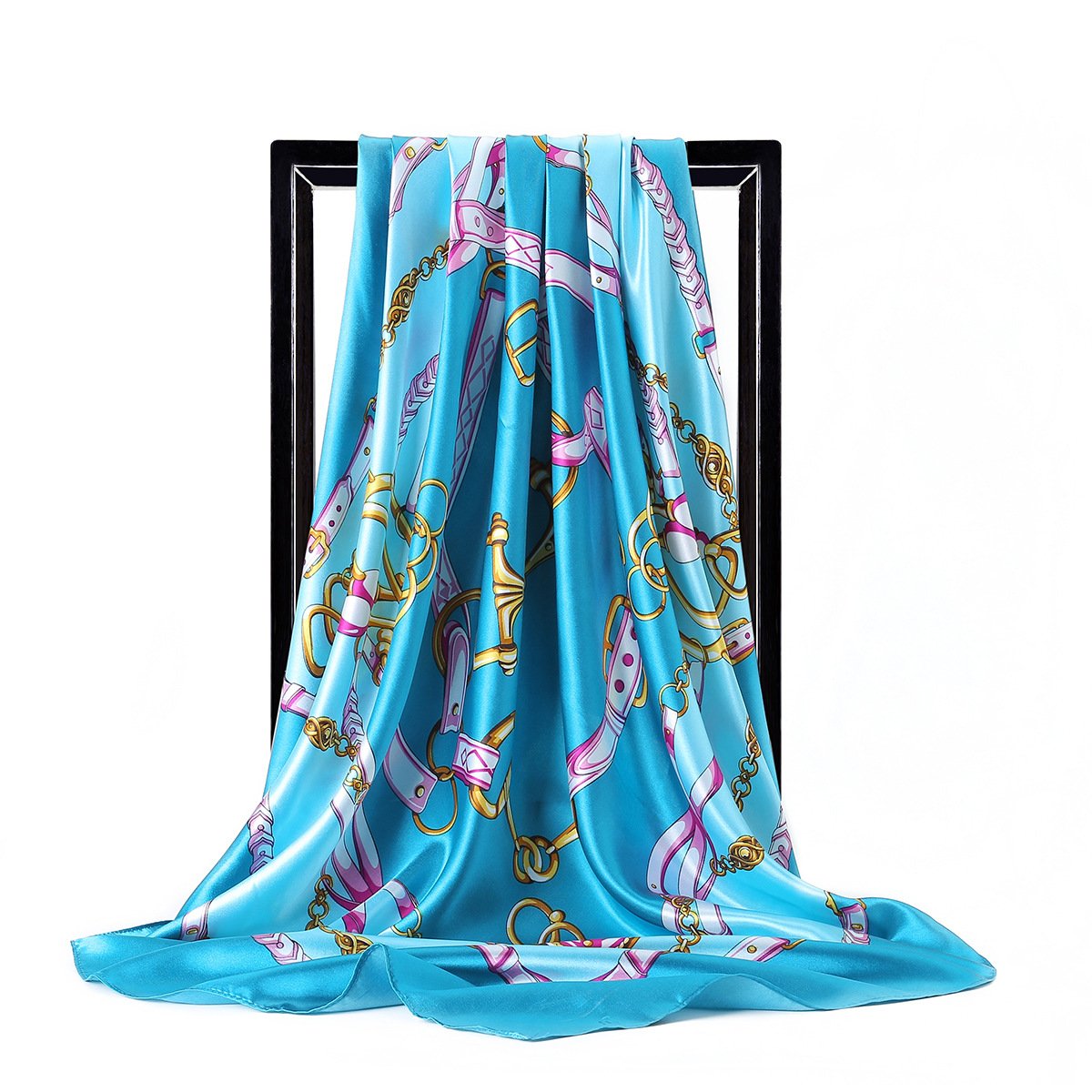 90*90 Cm Women Long Shawl Luxury Silk Scarf Women Square Chain Belt Style Neck Scarf Print Adult Plain Summer Scarf Top High JH