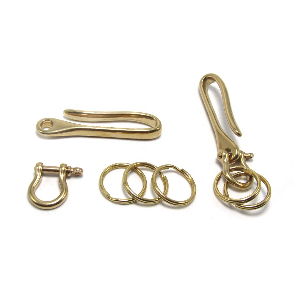 Belt U Hook Brass Keychain Fob Clip Retro Vintage Key Ring Wallet Chain Hook with Bow shackle Hook