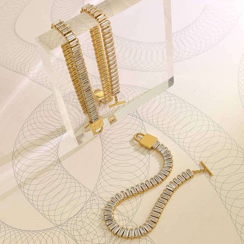 Cubic zircon watch belt lock chain bracelet 18k gold plated stainless steel diamond bracelets women