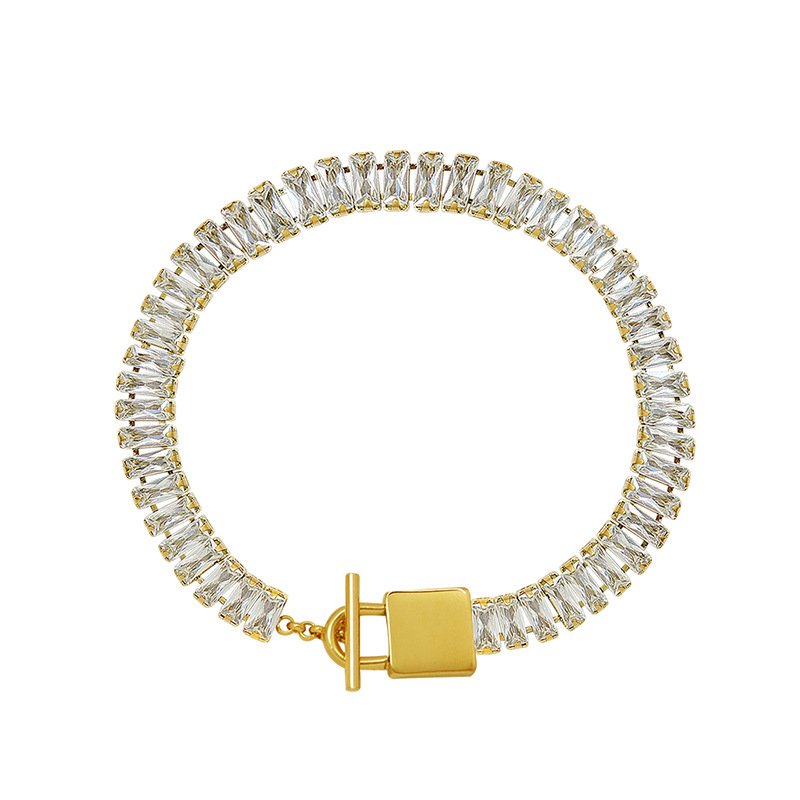Cubic zircon watch belt lock chain bracelet 18k gold plated stainless steel diamond bracelets women