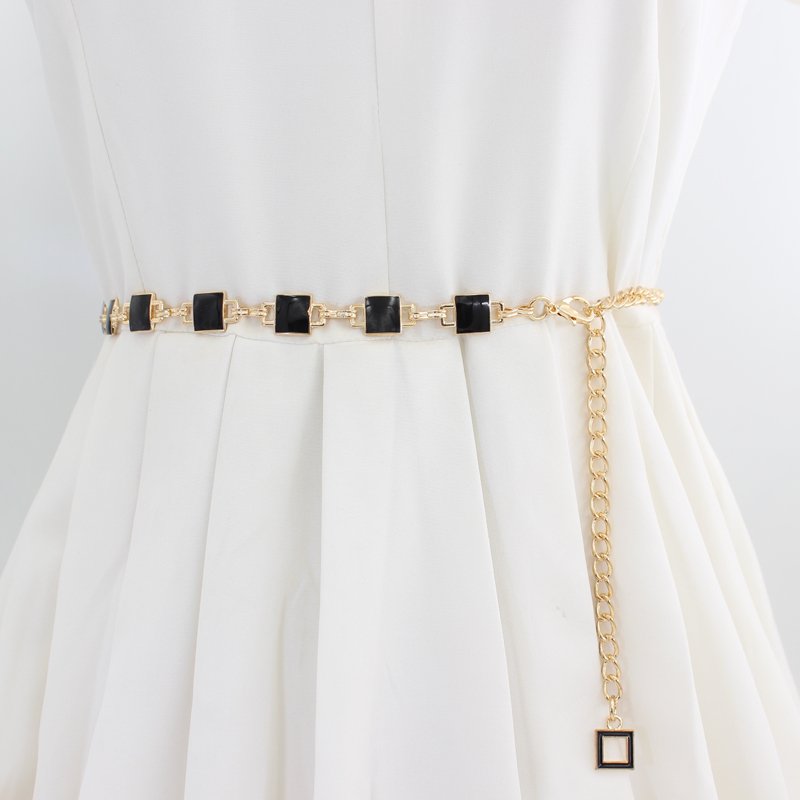 Lady Square Turquoise Stone Concho Retro Metal Belt Body Chain Jewelry Waist Belts for women Double Face