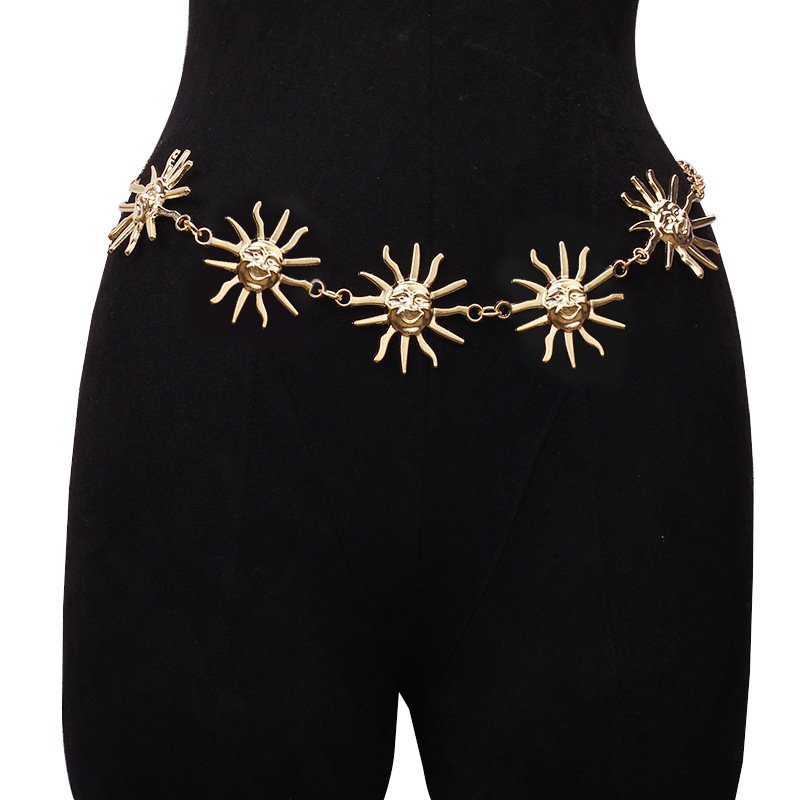 Adjustable waist chain women's metal sunflower belt body chain European and American atmospheric dress waist ornamentsain