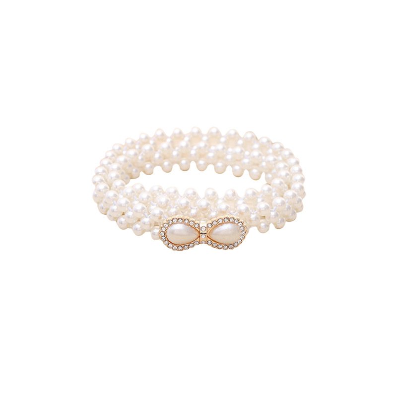 Pearl Waist Chain Ladies Fashion Bow Waist Elastic Elastic Waist Belt Rhinestone Temperament Thin Belt Female