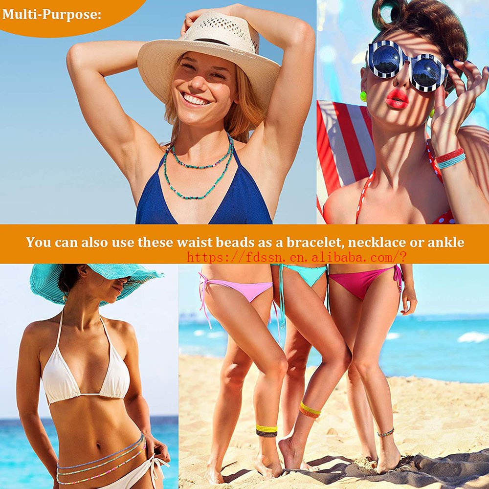Promotional Gifts African Women Designer Waist Beads Belly Chain Body Jewelry Gift Bohemian 80cm Elastic Rice Bead Waist Chain
