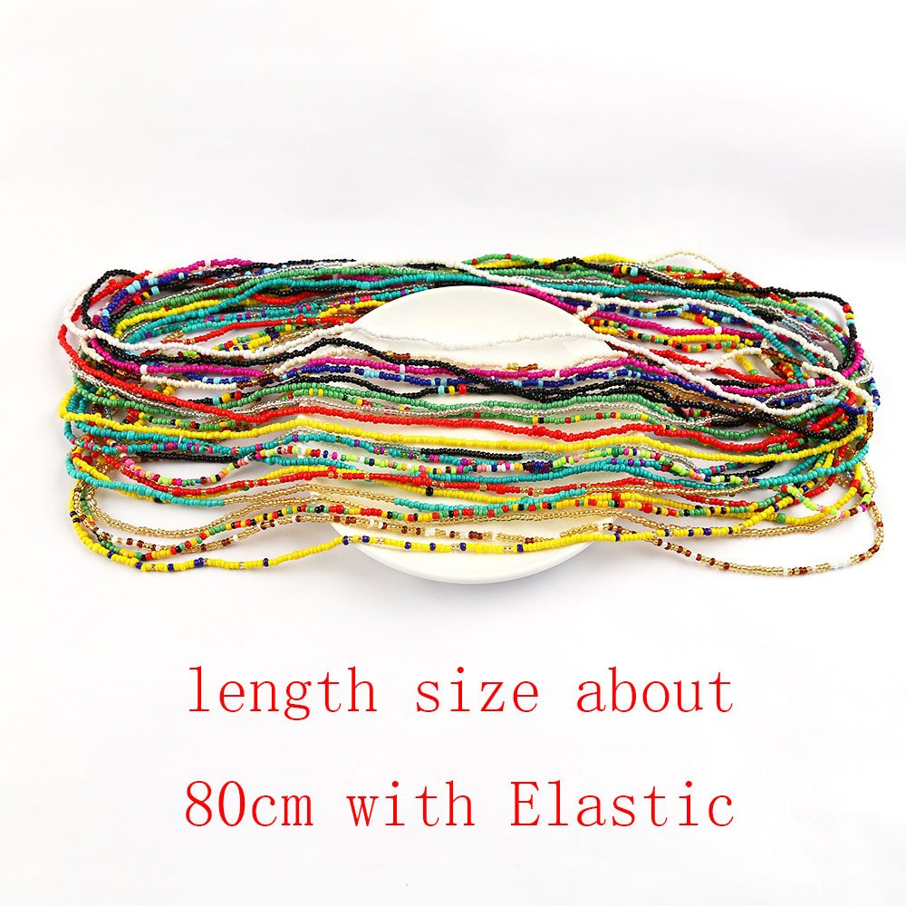 Promotional Gifts African Women Designer Waist Beads Belly Chain Body Jewelry Gift Bohemian 80cm Elastic Rice Bead Waist Chain