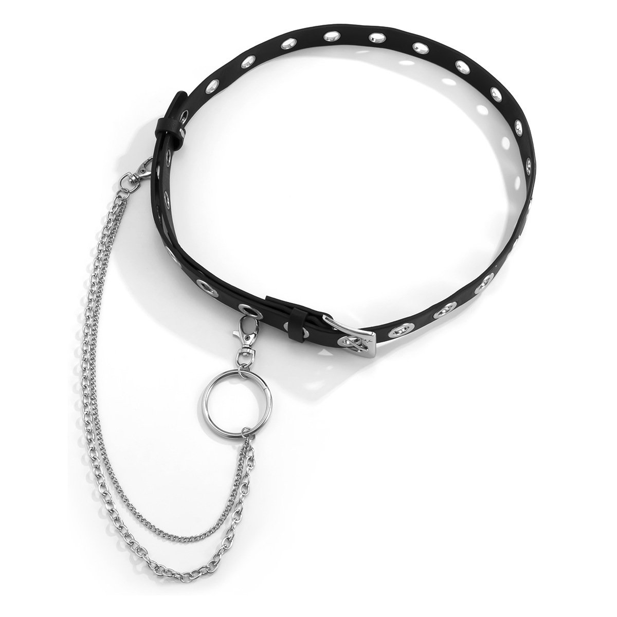 Fancy body waist chain black PU leather belt perforated adjustable buckle women ladies belly jewelry