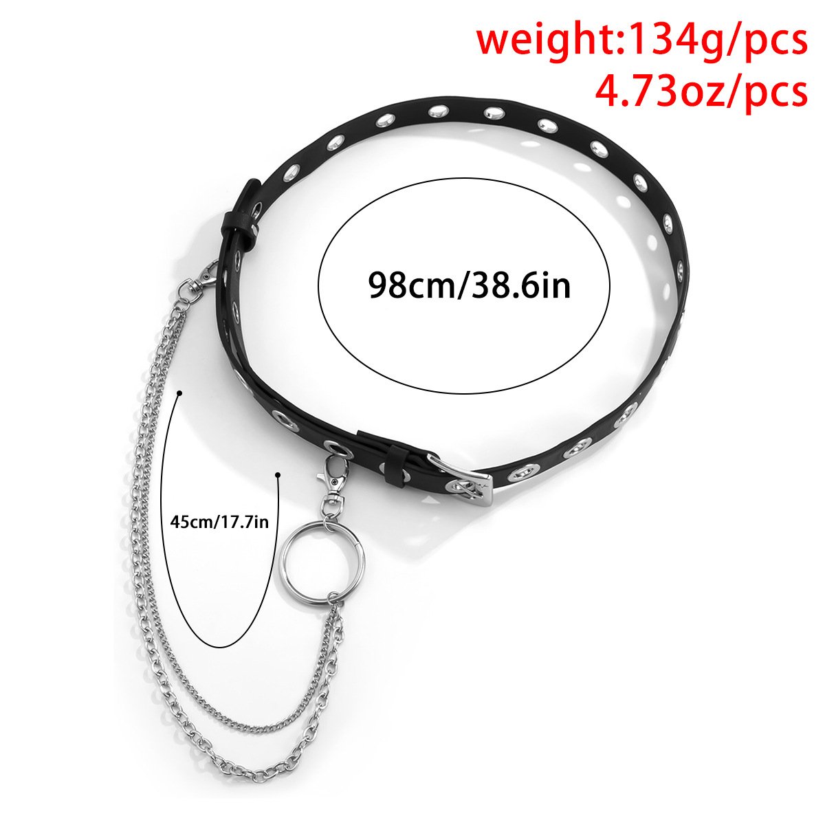 Fancy body waist chain black PU leather belt perforated adjustable buckle women ladies belly jewelry