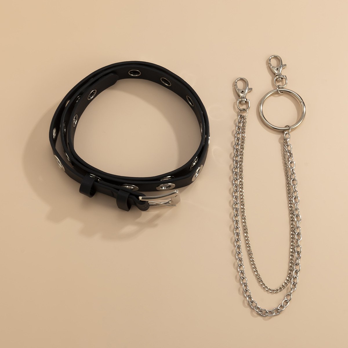 Fancy body waist chain black PU leather belt perforated adjustable buckle women ladies belly jewelry