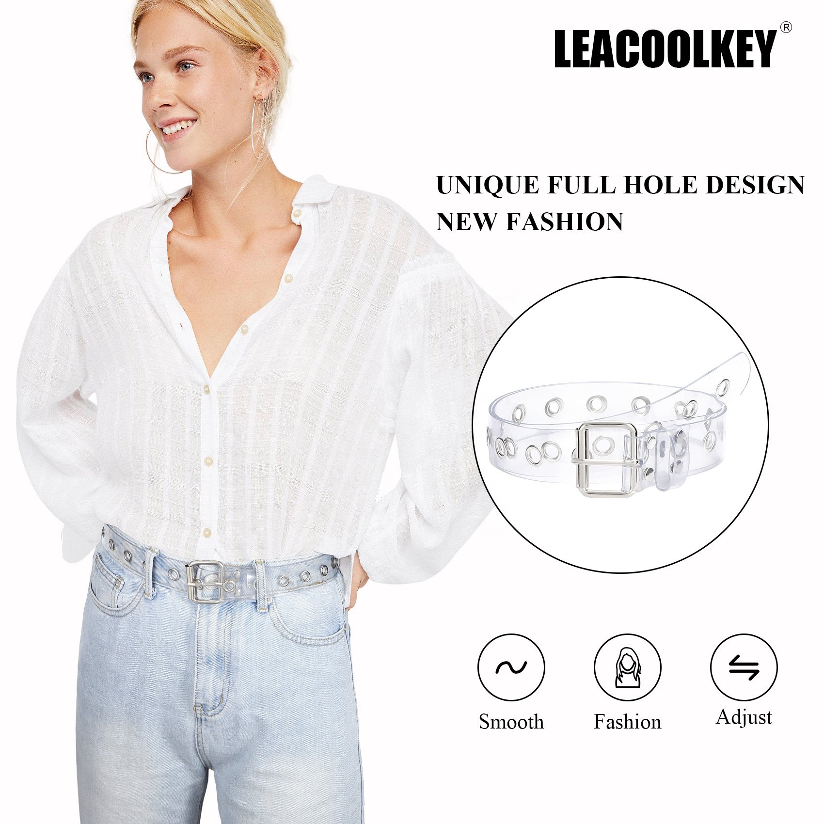 Alloy Belt Buckle Transparent Metal Hole Fashion Chain Belt Pu Design Waist Belt