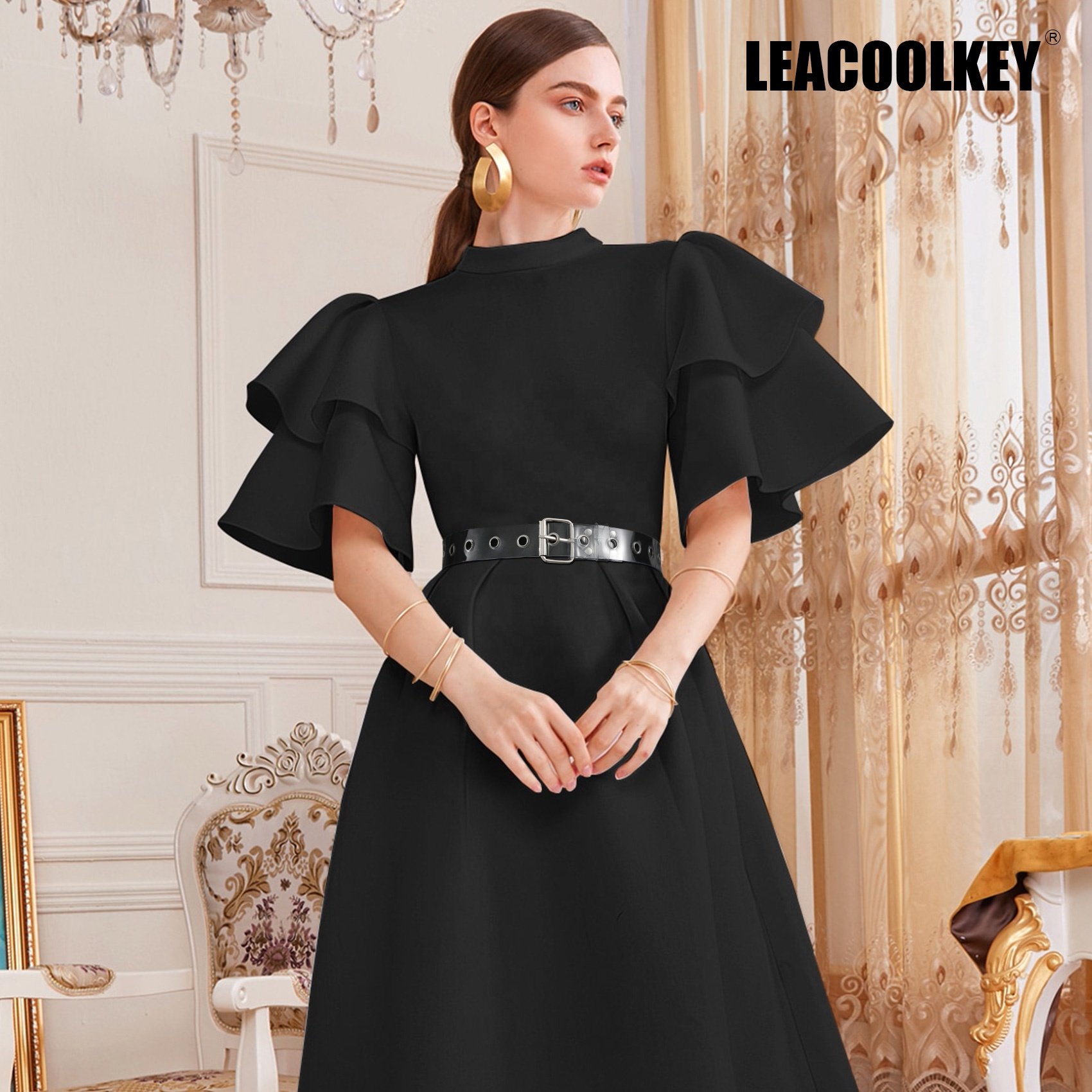 Alloy Belt Buckle Transparent Metal Hole Fashion Chain Belt Pu Design Waist Belt