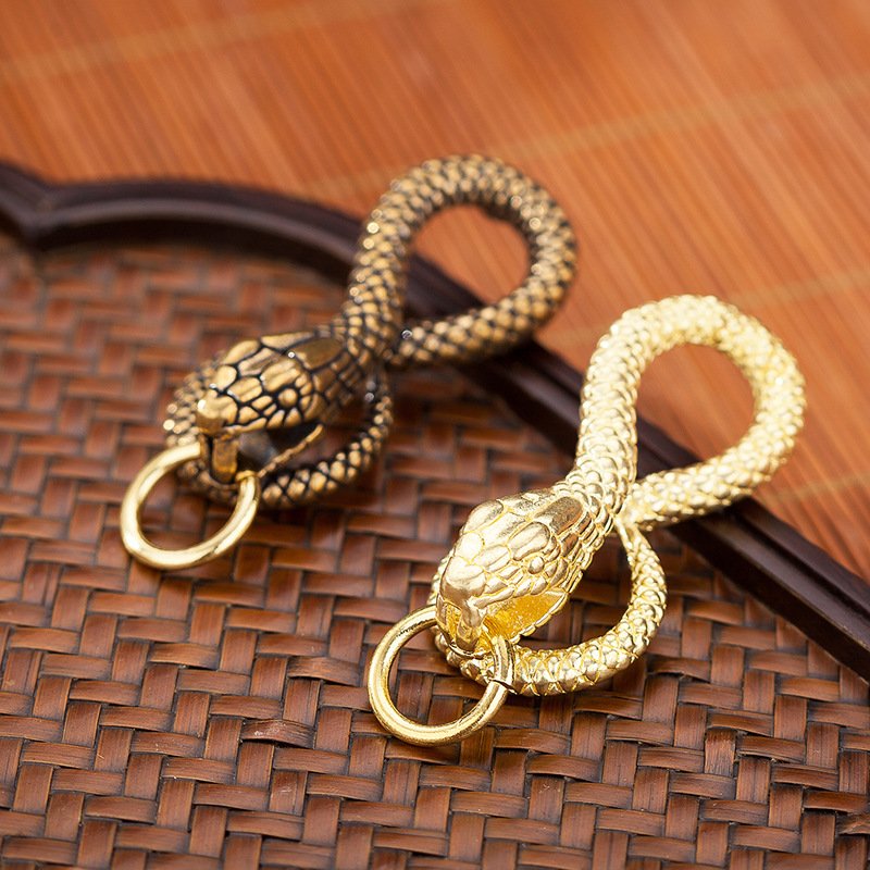 wholesale Custom Brass Crafts Brass snake keychain Pendant Ornament Promotion Zodiac cool cobra Snake 3D Metal Car Bag Key chain