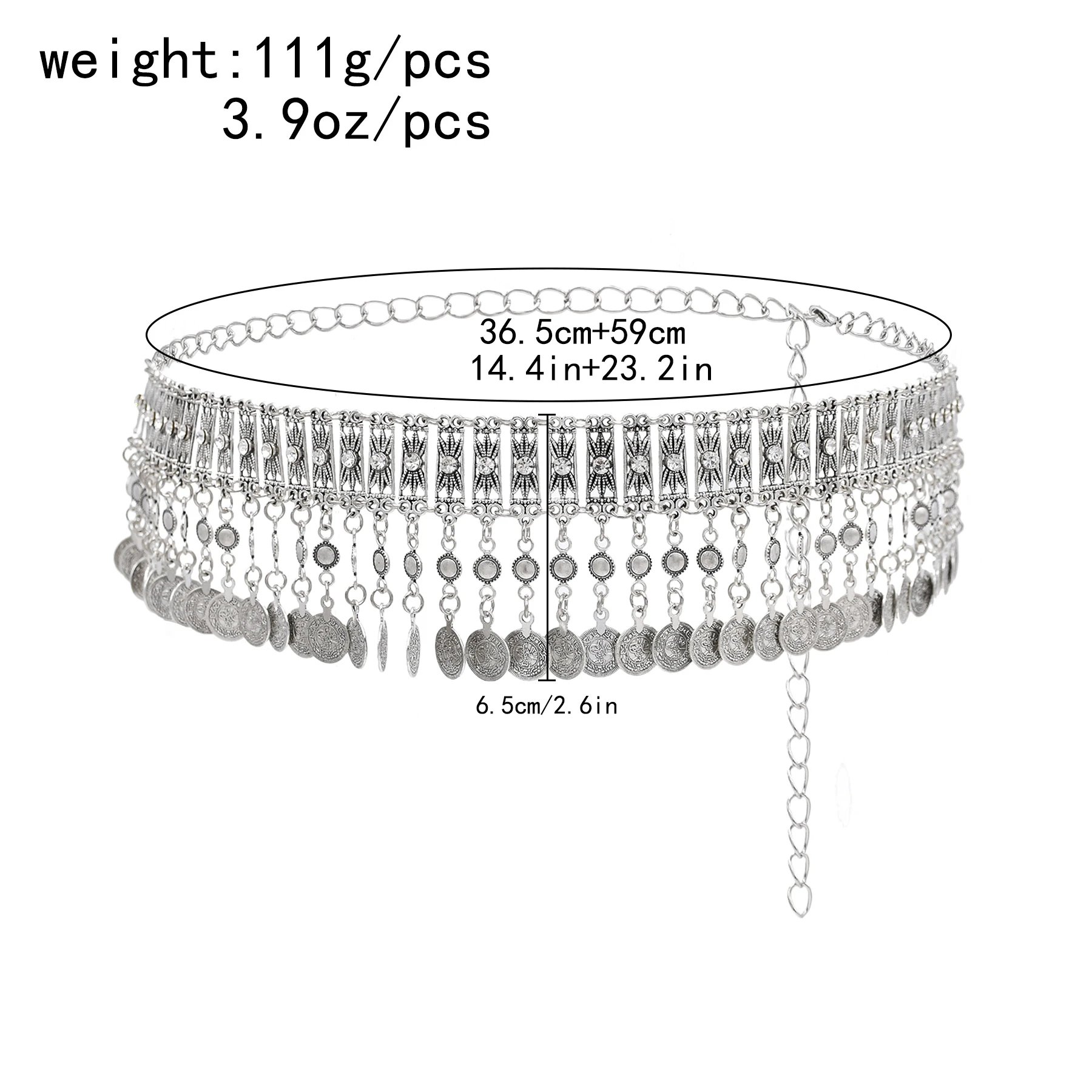 Silver Rhinestone Coin Tassel Body Chain Dancing Belly Chain Waist Belt Chains For Women