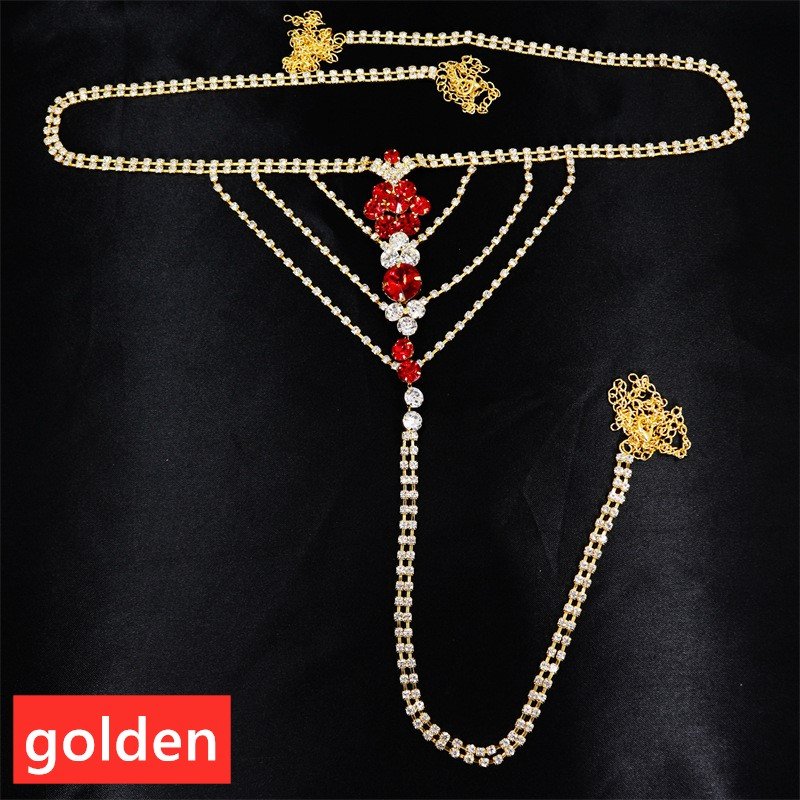 Dainty Fashion Sparkling Rhinestone T Shape Body Chain Body Accessories Glittering Crystal Diamond Belly Underwear Waist Chain