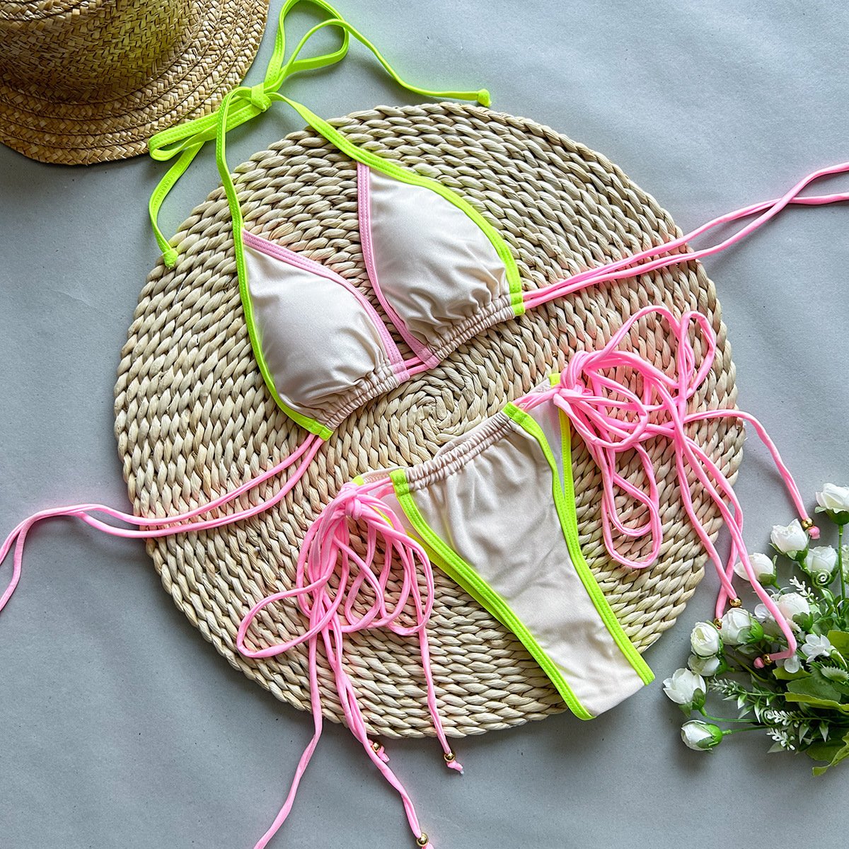 STOCK Two Colors With Pad Trend Scrunch Butt Brazilian Bikini Set Women Two Pieces Swimwear