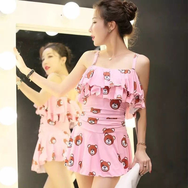 Fashionable swimwear Women's belly cover slimming conservative small breasts gathering one-piece dress beach swimwear