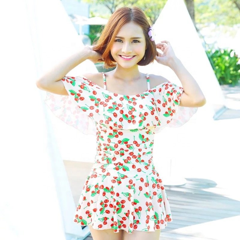 Fashionable swimwear Women's belly cover slimming conservative small breasts gathering one-piece dress beach swimwear