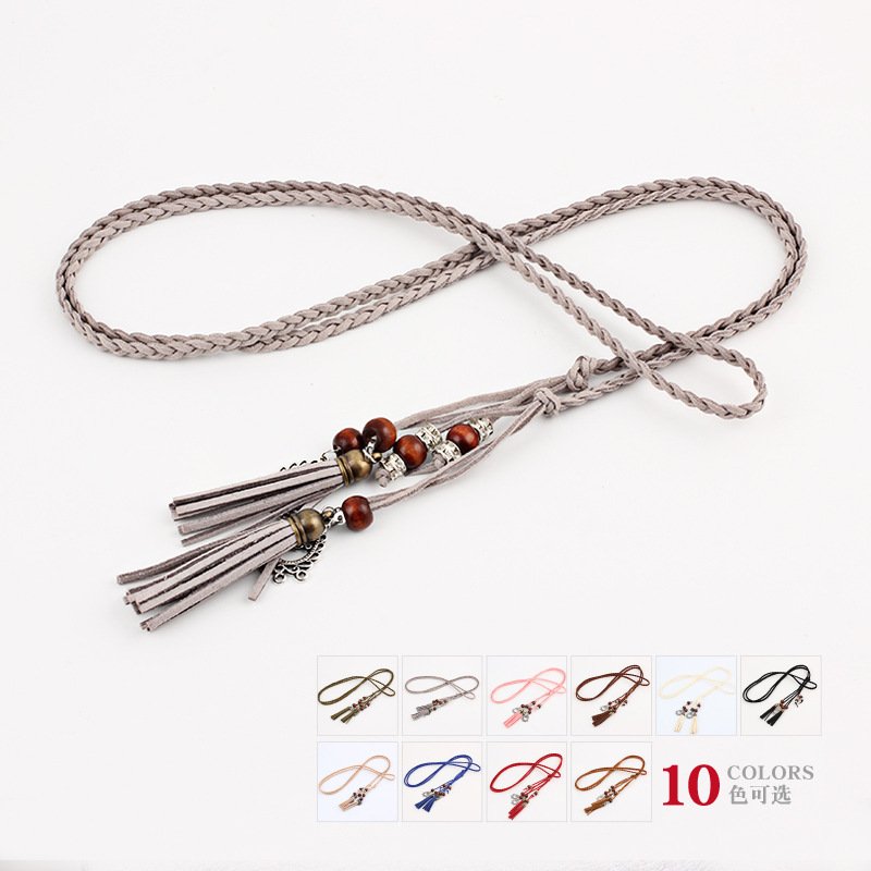 Big Size High Quality Braided Belt Rope Waist Chain Female Tassel Cotton Belt
