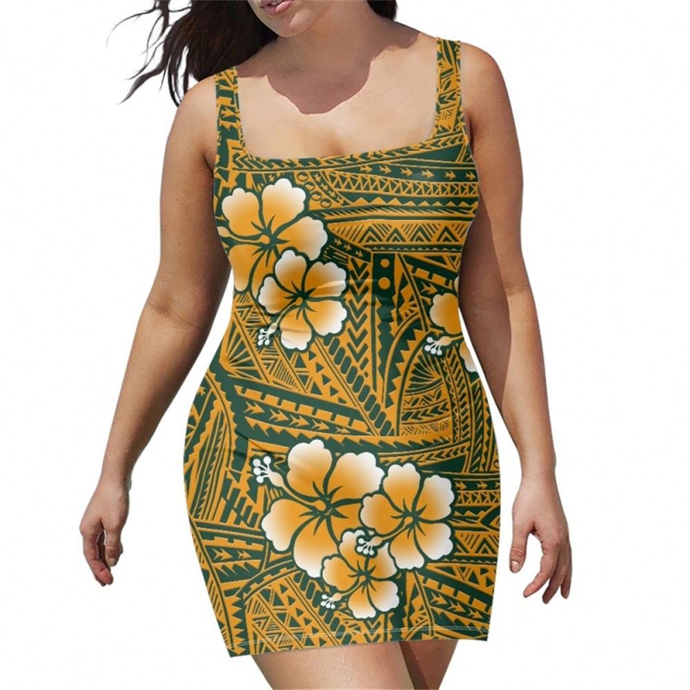 2024 summer dress woman Beach Skirt Halter Women's Plus Size Polynesian Sexy Basic Sleeveless Belt Dress