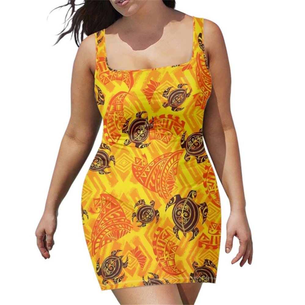 2024 summer dress woman Beach Skirt Halter Women's Plus Size Polynesian Sexy Basic Sleeveless Belt Dress