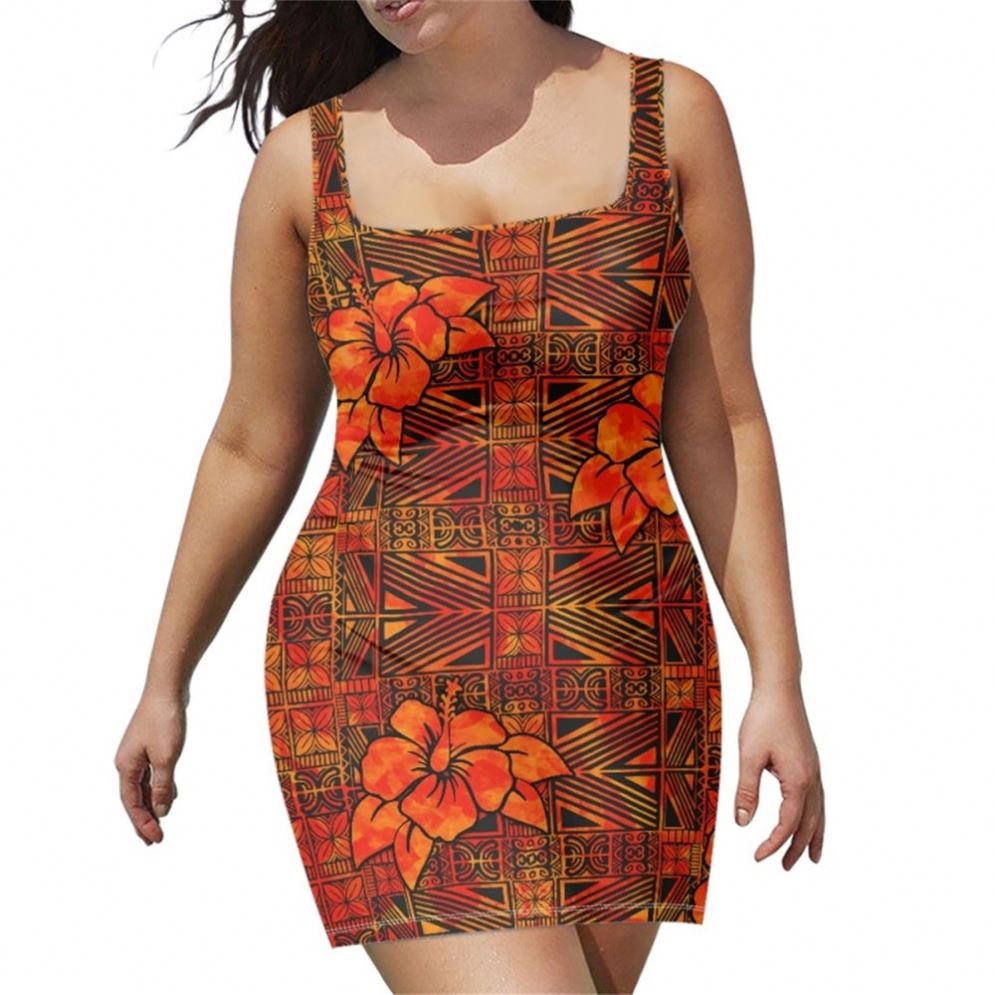 2024 summer dress woman Beach Skirt Halter Women's Plus Size Polynesian Sexy Basic Sleeveless Belt Dress
