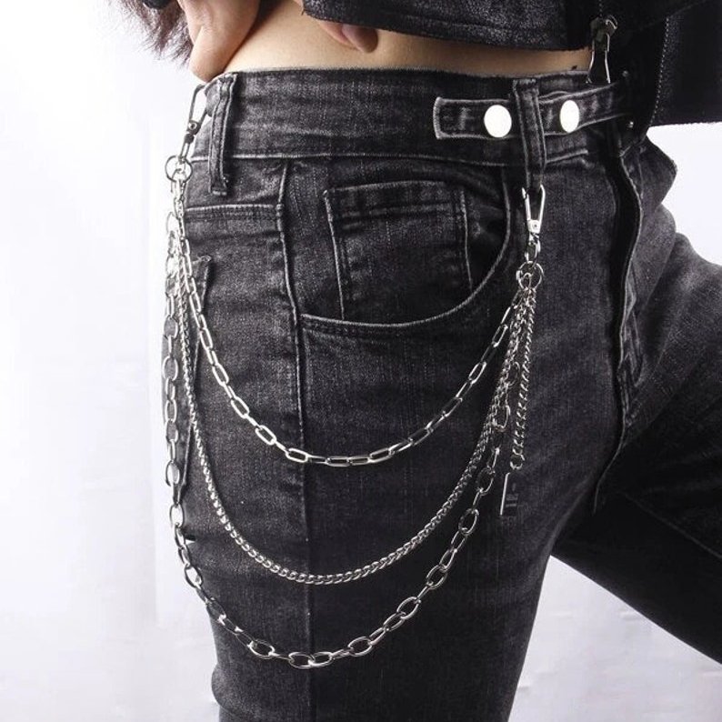 Stainless Steel Chain Belt Men Women Punk Emo Gothic Layered O Ring Wallet Chain, Punk Goth Grunge 90s Alternative Style