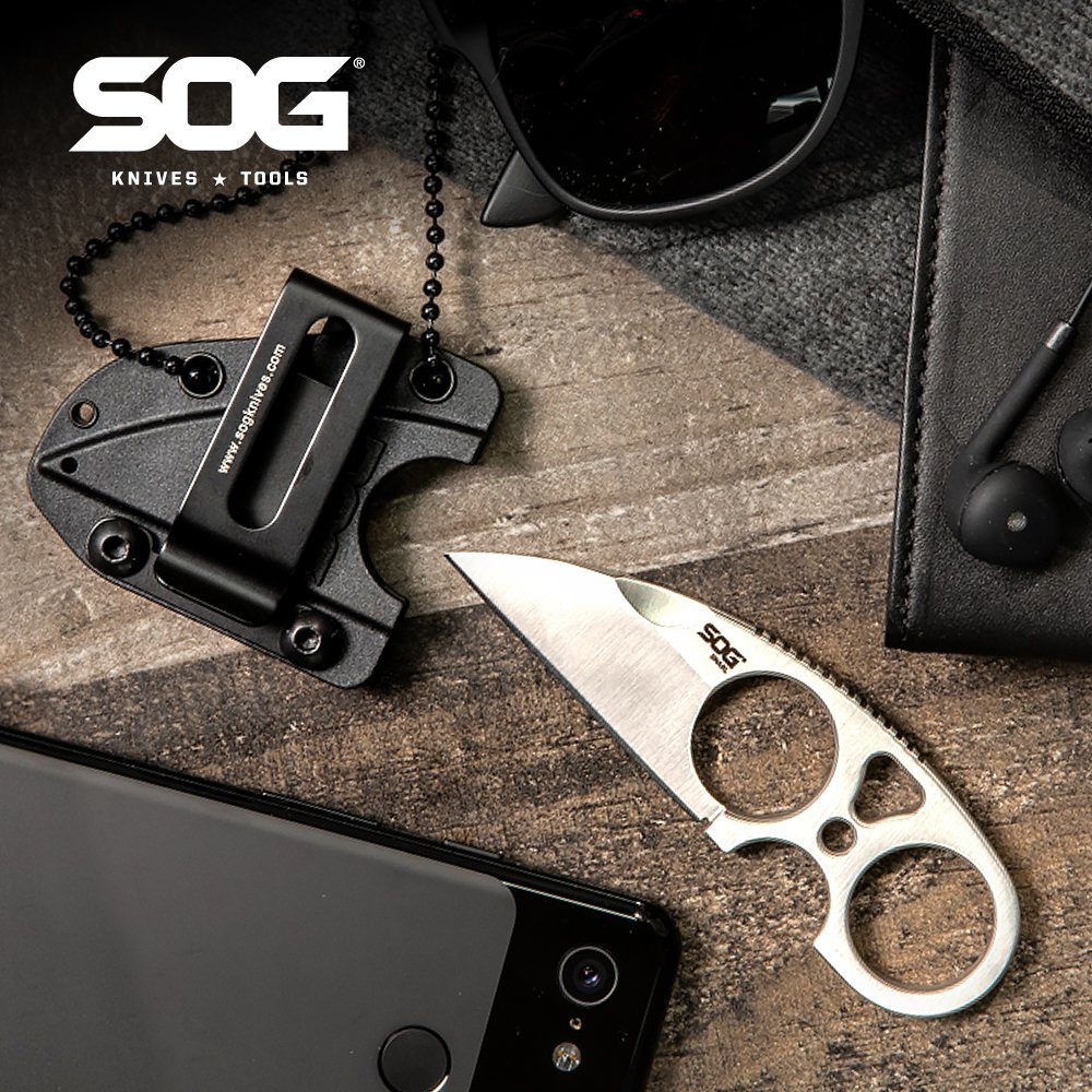 SOG Snarl Fixed Finger Knife Enhanced Stainless Steel Blade Neck Chain Belt Carry Hard Molded Nylon for Great Grip