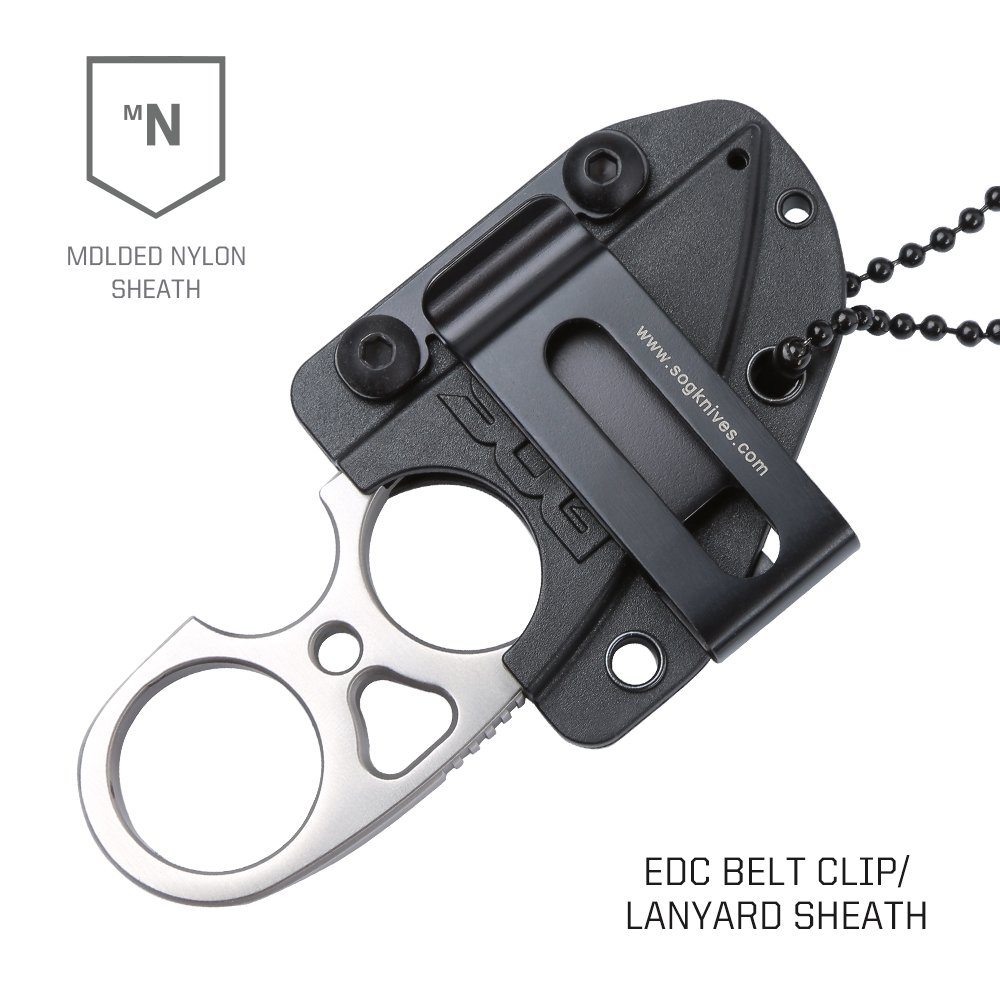 SOG Snarl Fixed Finger Knife Enhanced Stainless Steel Blade Neck Chain Belt Carry Hard Molded Nylon for Great Grip
