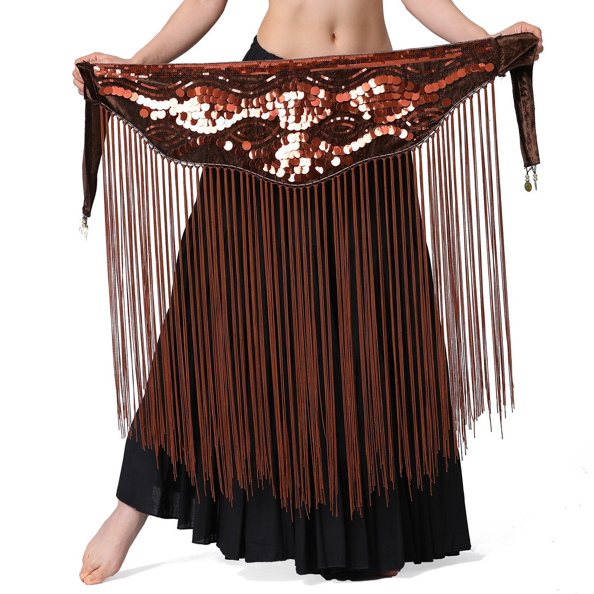 Women's exotic Sequin Fringe belly dance Performance waist chain hip belt