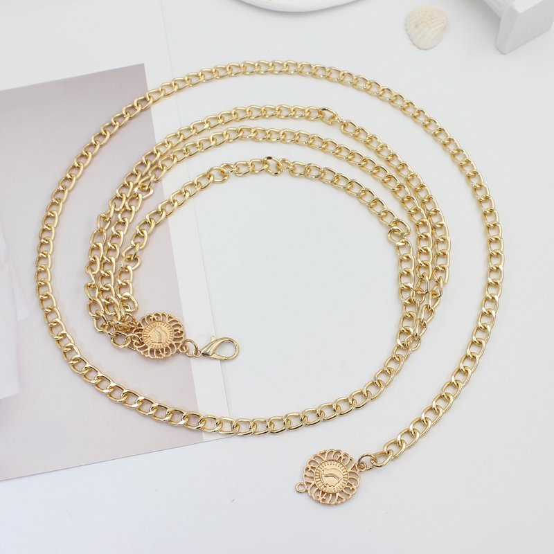 Vintage Ladies Fashion Accessories Luxury Designer High Quality Gold Silver Metal Thick Chain Waist Belts for Women