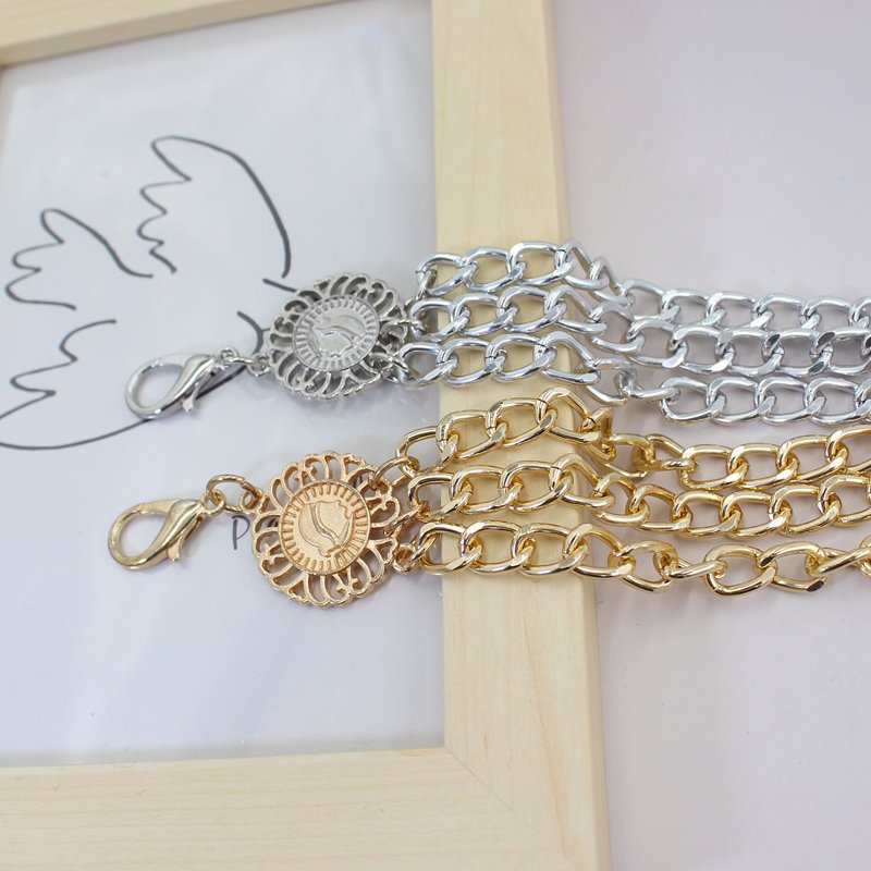 Vintage Ladies Fashion Accessories Luxury Designer High Quality Gold Silver Metal Thick Chain Waist Belts for Women