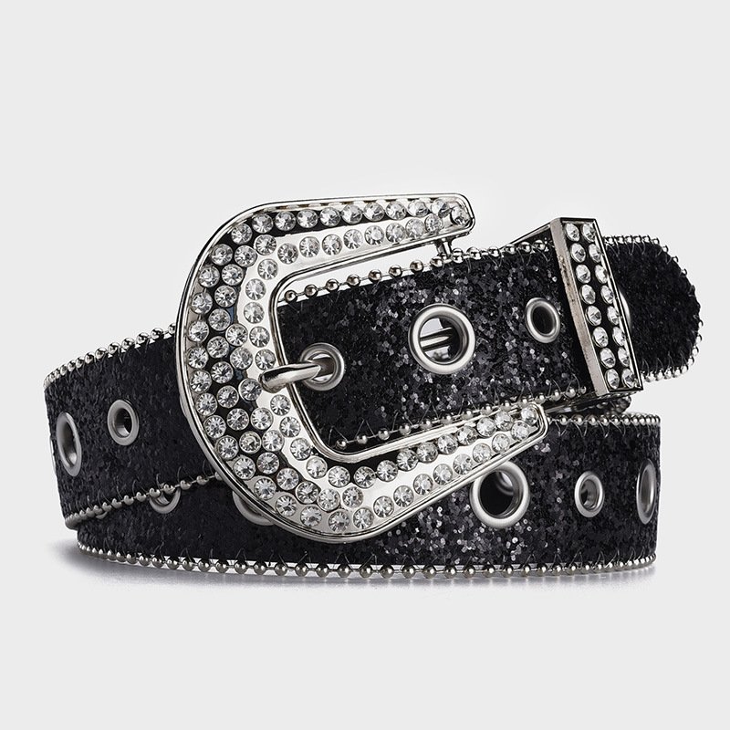Hot-Selling Rhinestone Artificial Diamond Belt Ladies Personality Fashion Ins Dark Design Hollow Eyelet Beaded Belts