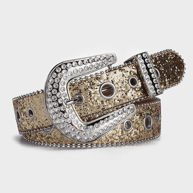 Hot-Selling Rhinestone Artificial Diamond Belt Ladies Personality Fashion Ins Dark Design Hollow Eyelet Beaded Belts