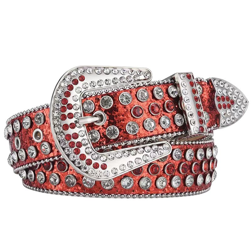 Shiny Crystal Rhinestone Studded Unisex Women's Belt Diamond Cowboy Western Style with Alloy Buckle