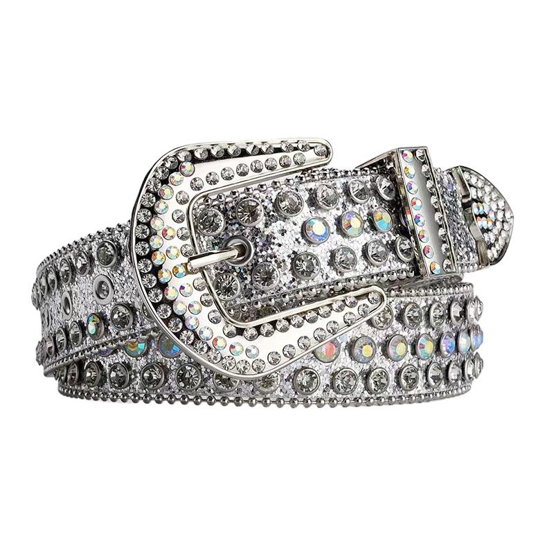 Shiny Crystal Rhinestone Studded Unisex Women's Belt Diamond Cowboy Western Style with Alloy Buckle