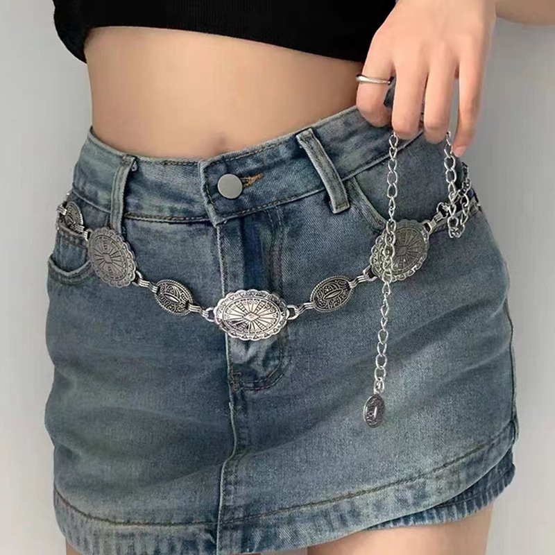 Wholesale Decor Lady Chain Belt Textured Pattern Cowboy Cowgirl Western Metal body chain belt women Chain Belt